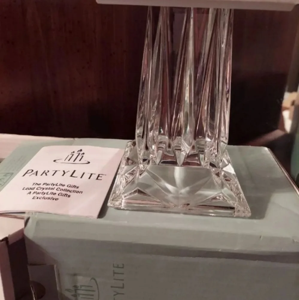 PartyLite Quad Prism Pedestal Candle Holder 24% Lead Crystal P7374 BNWT FINAL $$